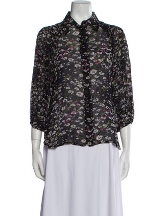 Ganni Floral Print Three-Quarter Sleeve Blouse