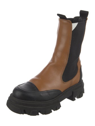 Ganni Leather Colorblock Pattern Chelsea Boots