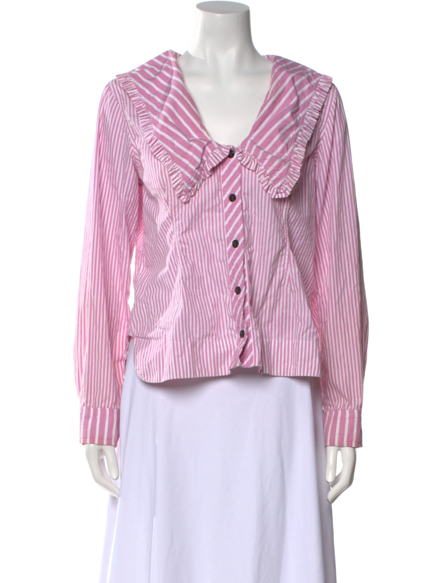 Ganni Striped Long Sleeve Button-Up Top