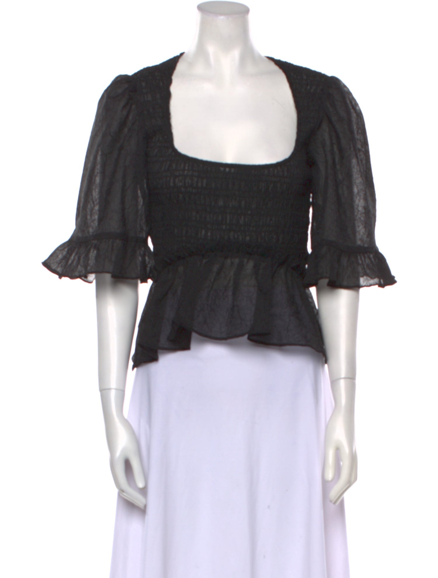 Ganni Square Neckline Short Sleeve Crop Top