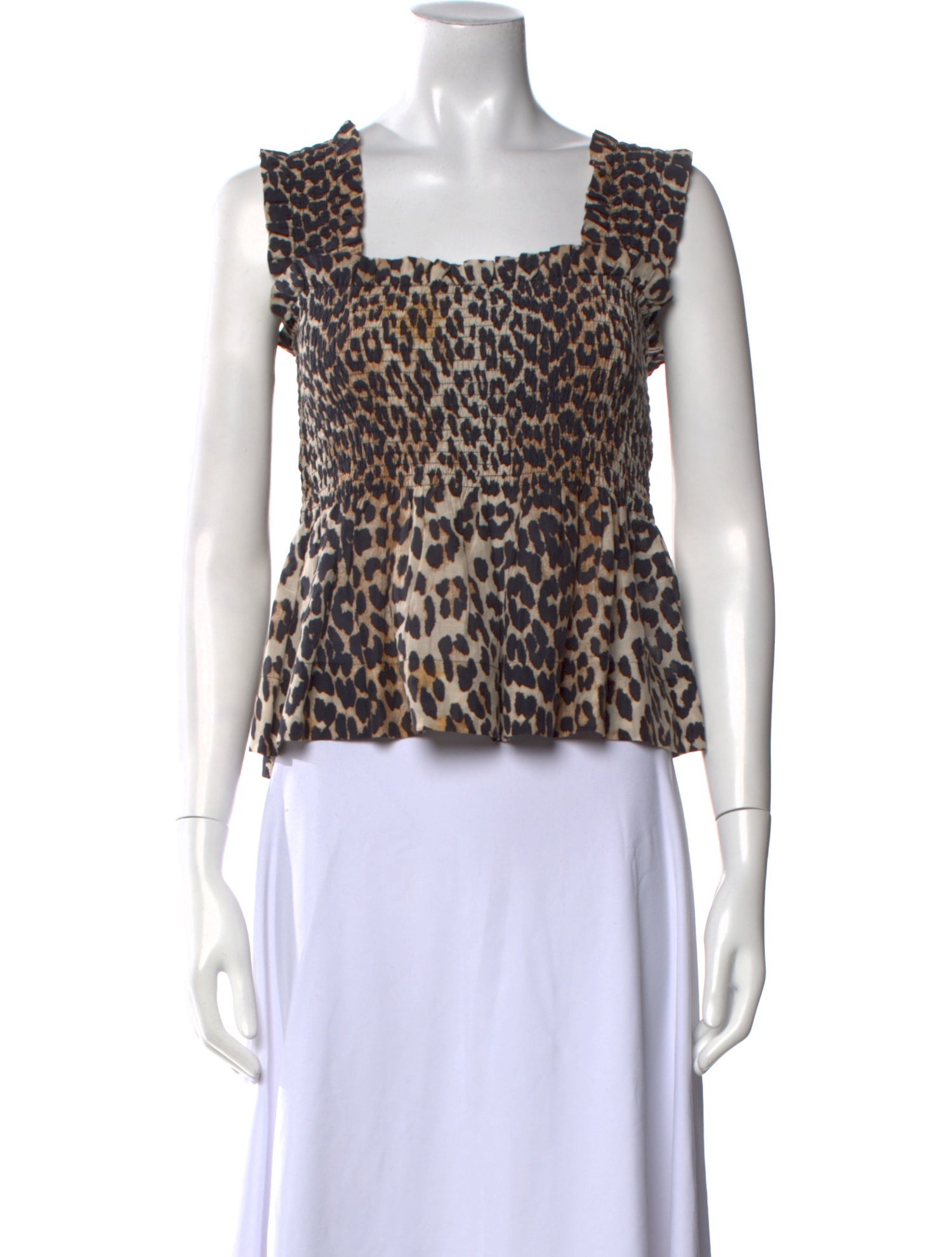Ganni Animal Print Square Neckline Crop Top