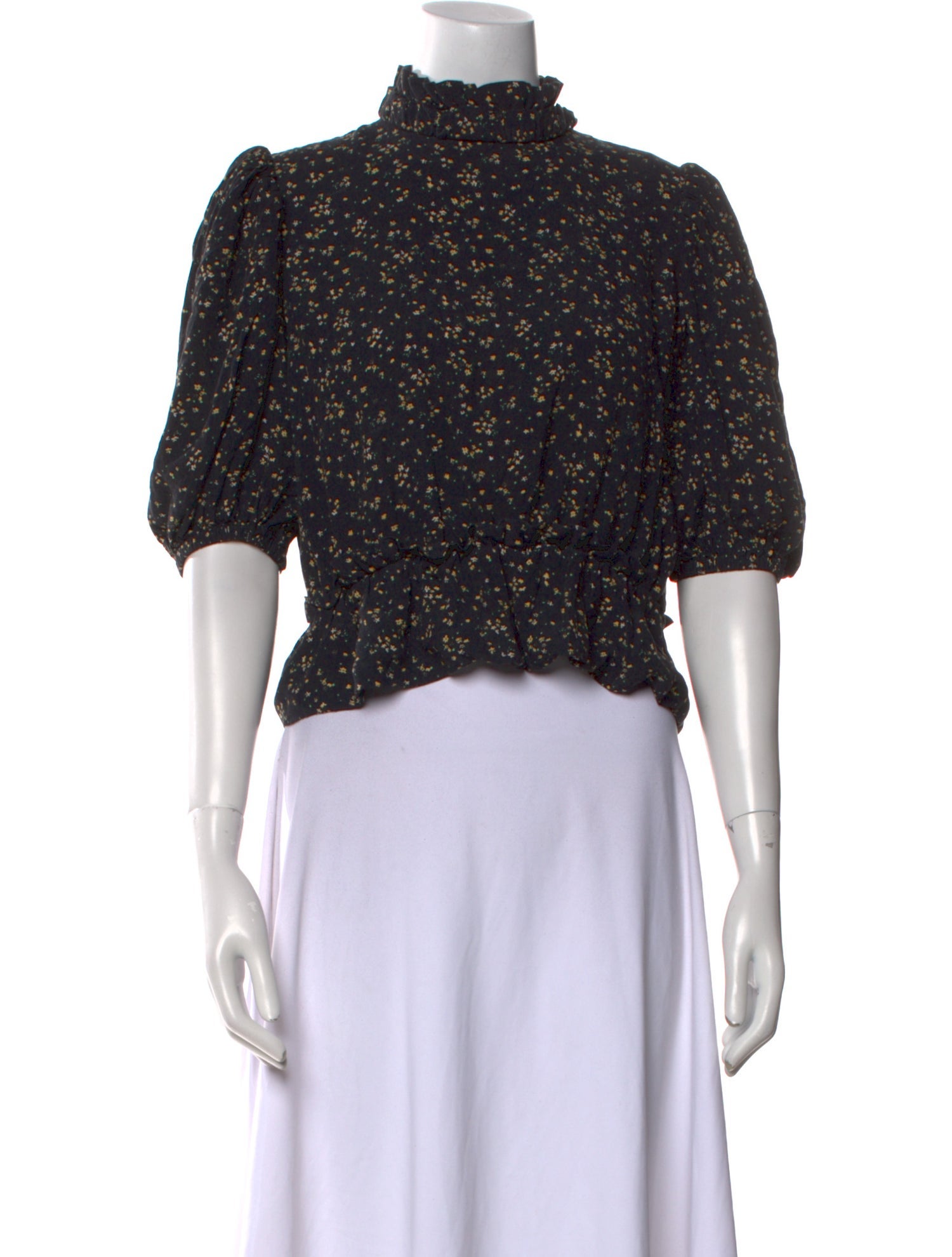 Ganni Floral Print Mock Neck Crop Top