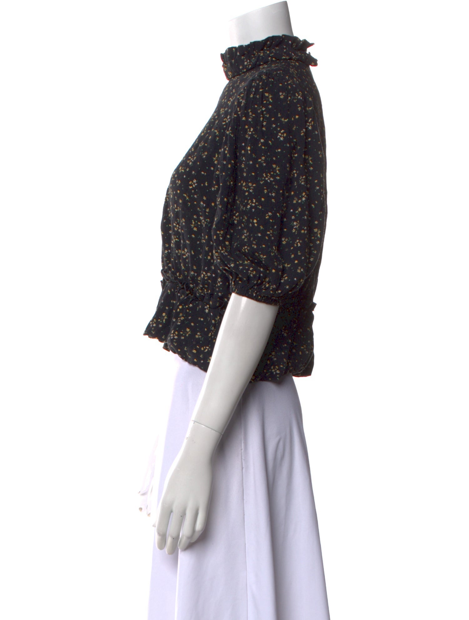 Ganni Floral Print Mock Neck Crop Top