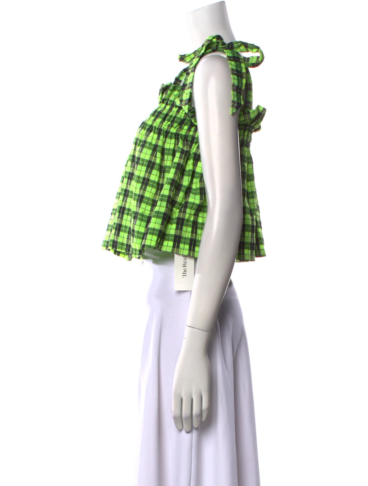 Ganni Plaid Print Square Neckline Crop Top