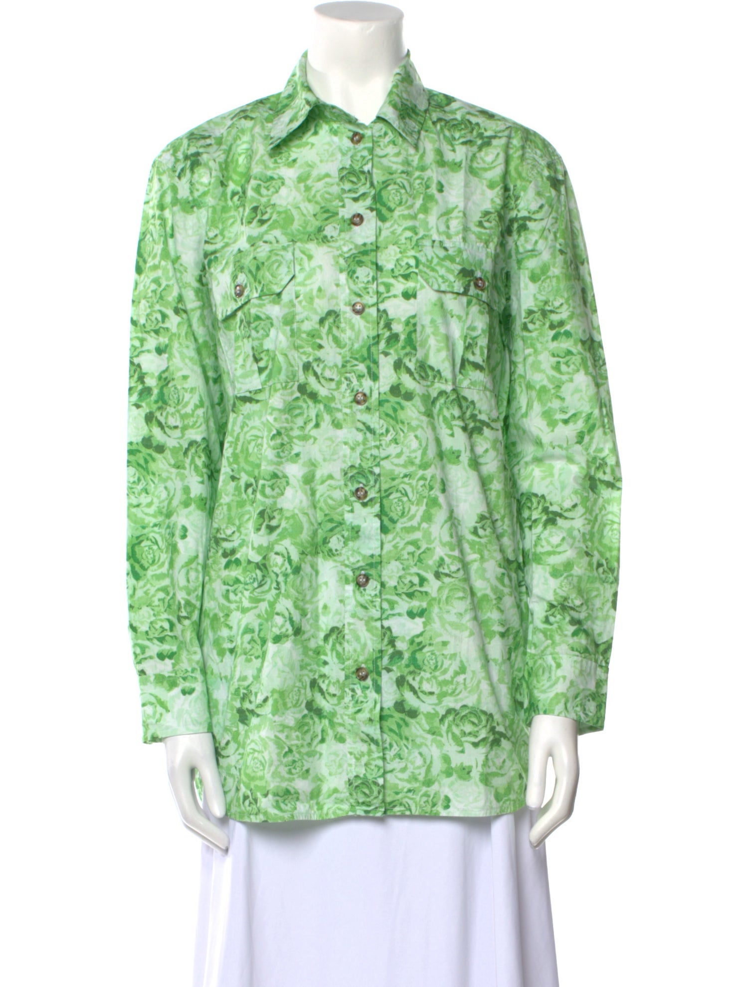 Ganni Printed Long Sleeve Button-Up Top
