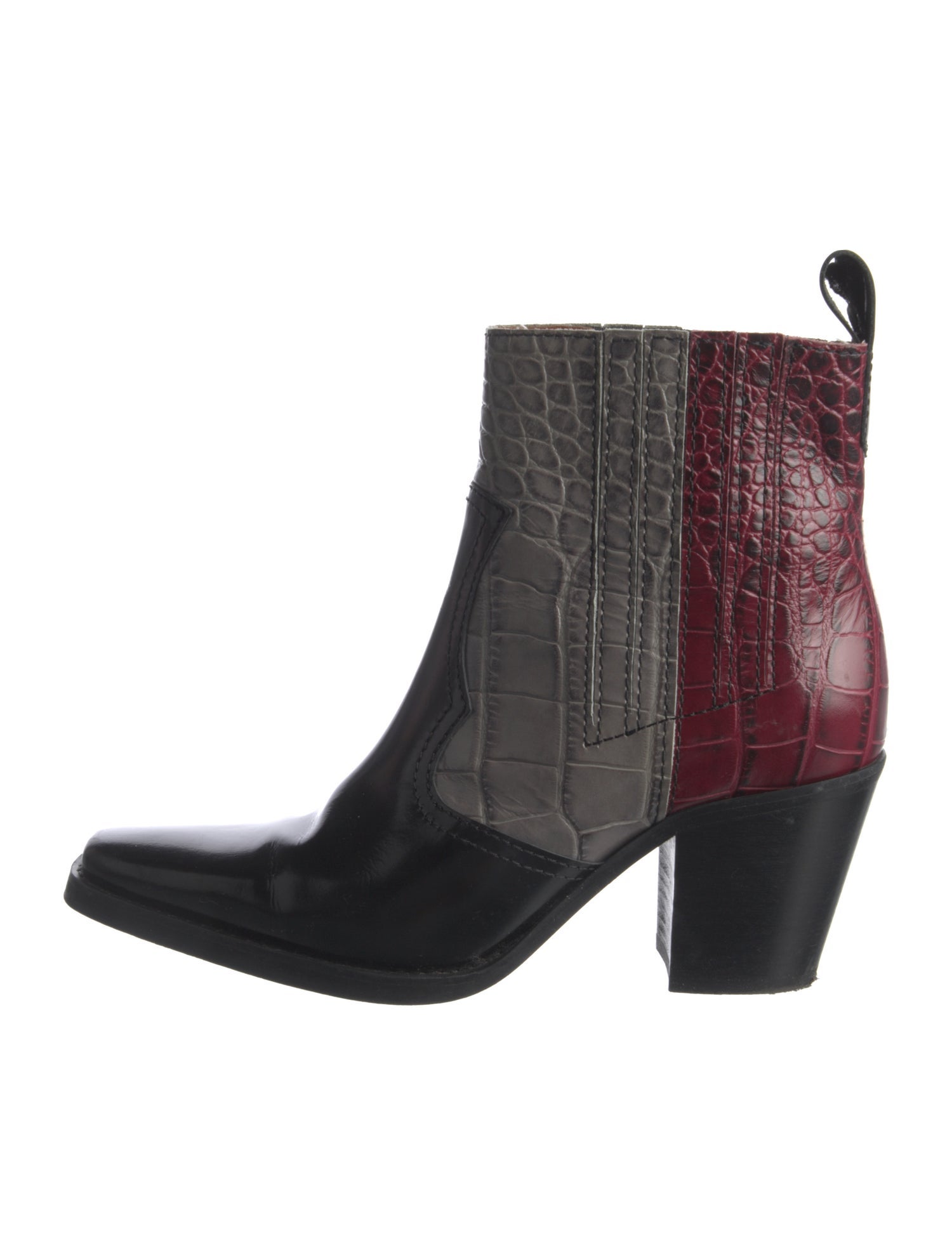 Ganni Leather Colorblock Pattern Western Boots