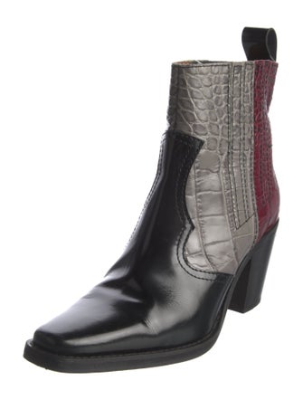 Ganni Leather Colorblock Pattern Western Boots
