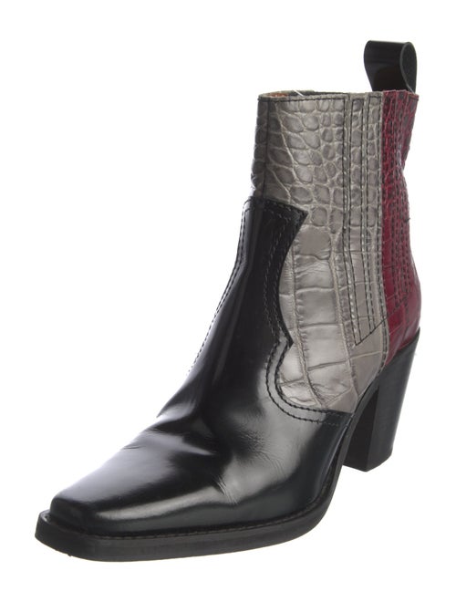 Ganni Leather Colorblock Pattern Western Boots