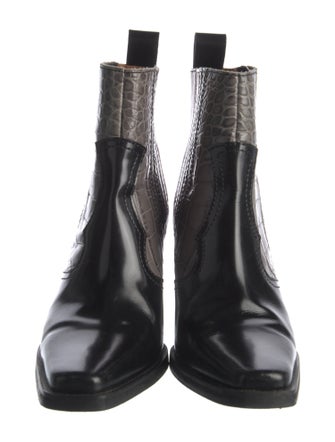 Ganni Leather Colorblock Pattern Western Boots