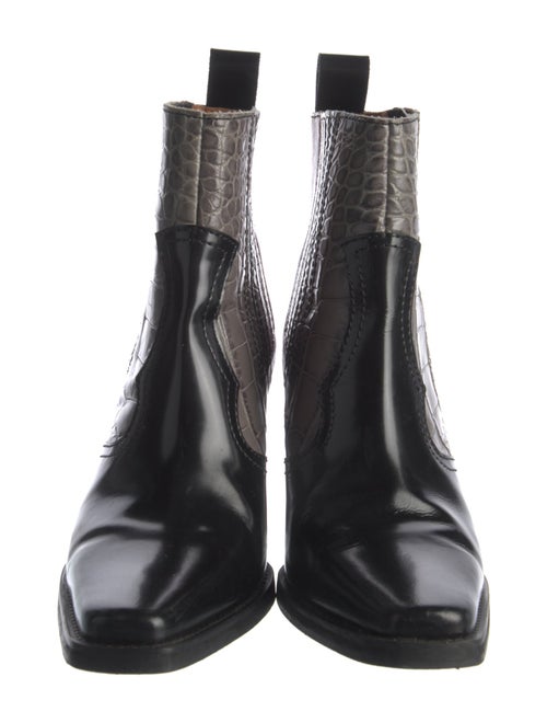 Ganni Leather Colorblock Pattern Western Boots