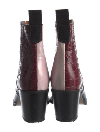Ganni Leather Colorblock Pattern Western Boots