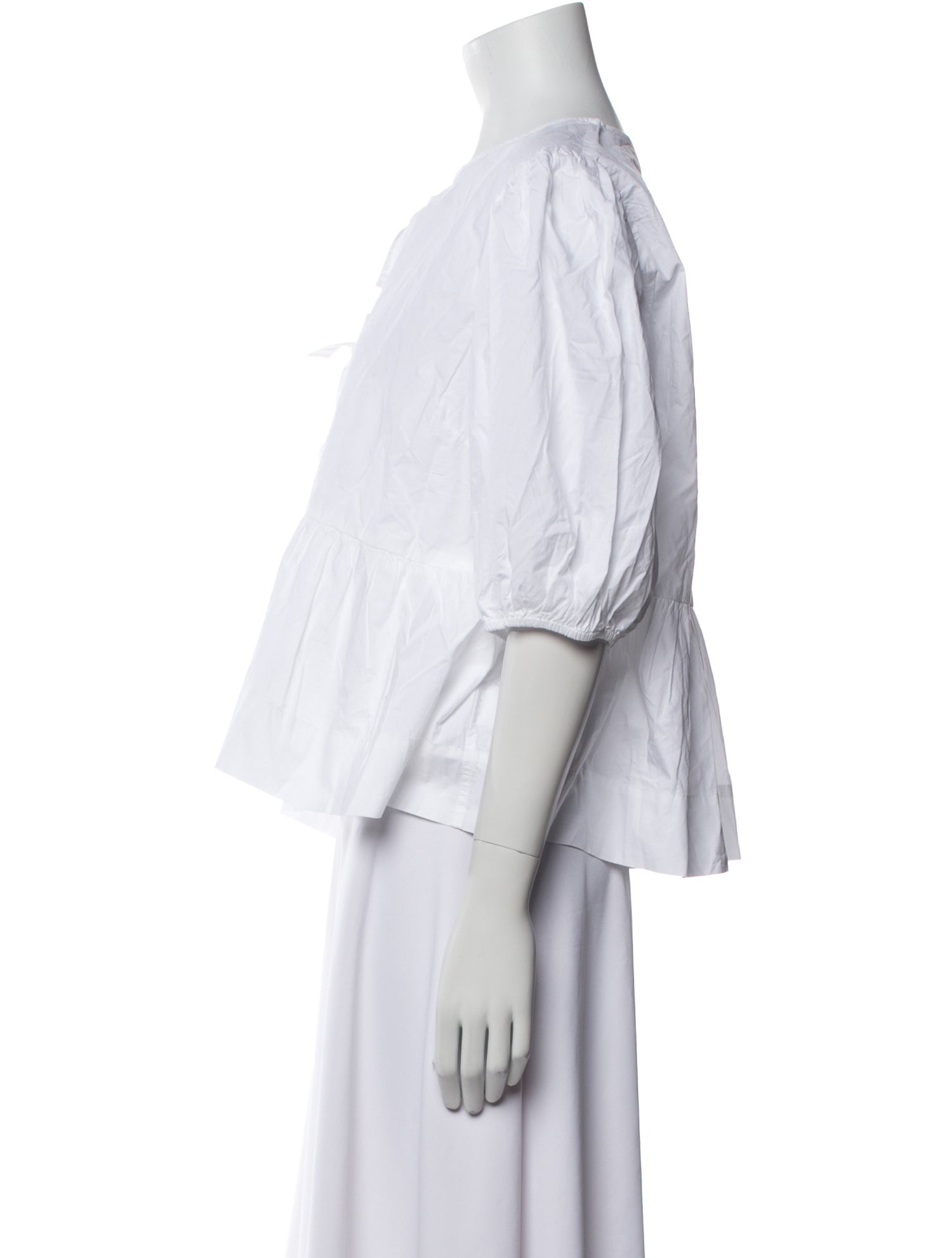 Ganni Tie Neck Three-Quarter Sleeve Crop Top