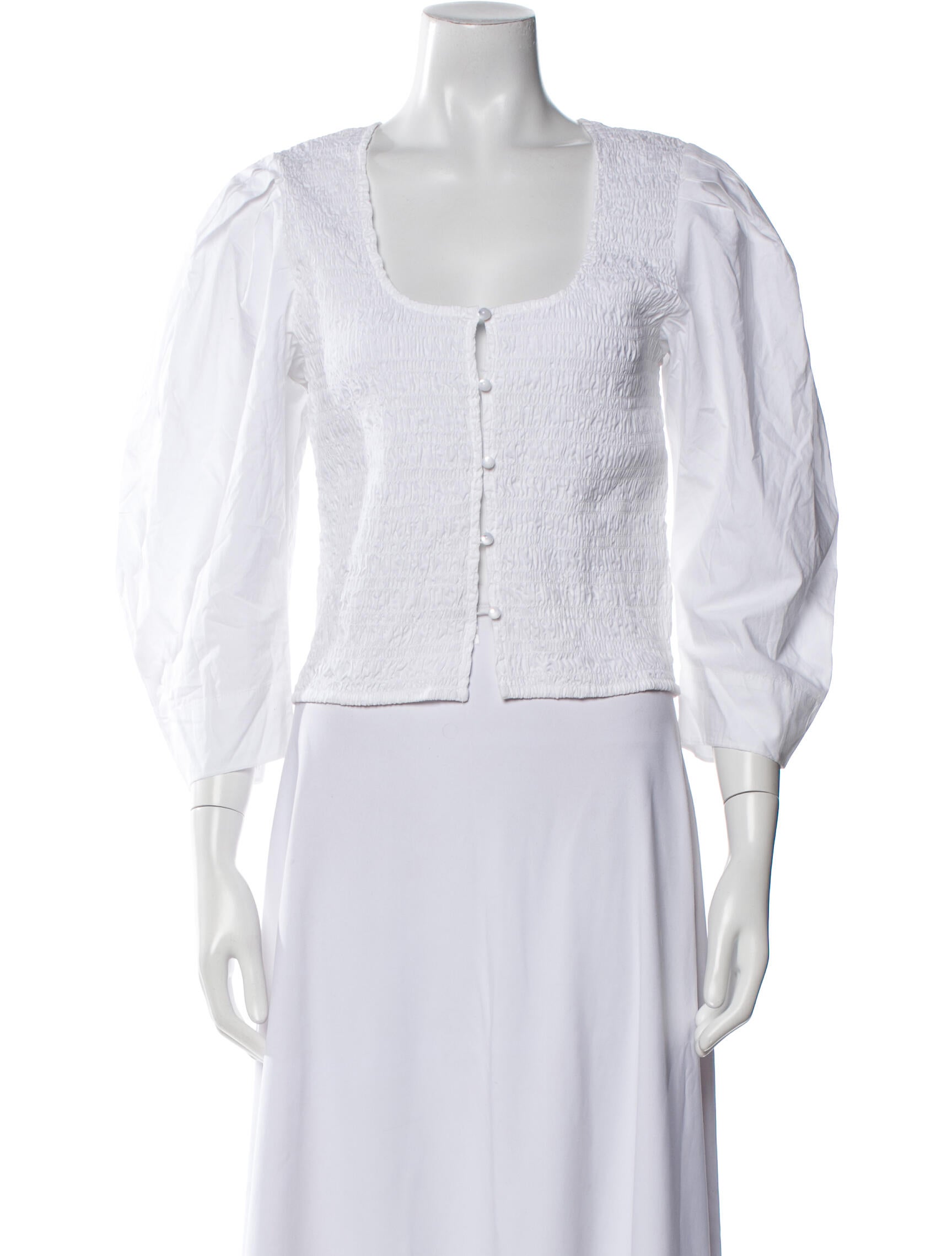 Ganni Scoop Neck Three-Quarter Sleeve Crop Top