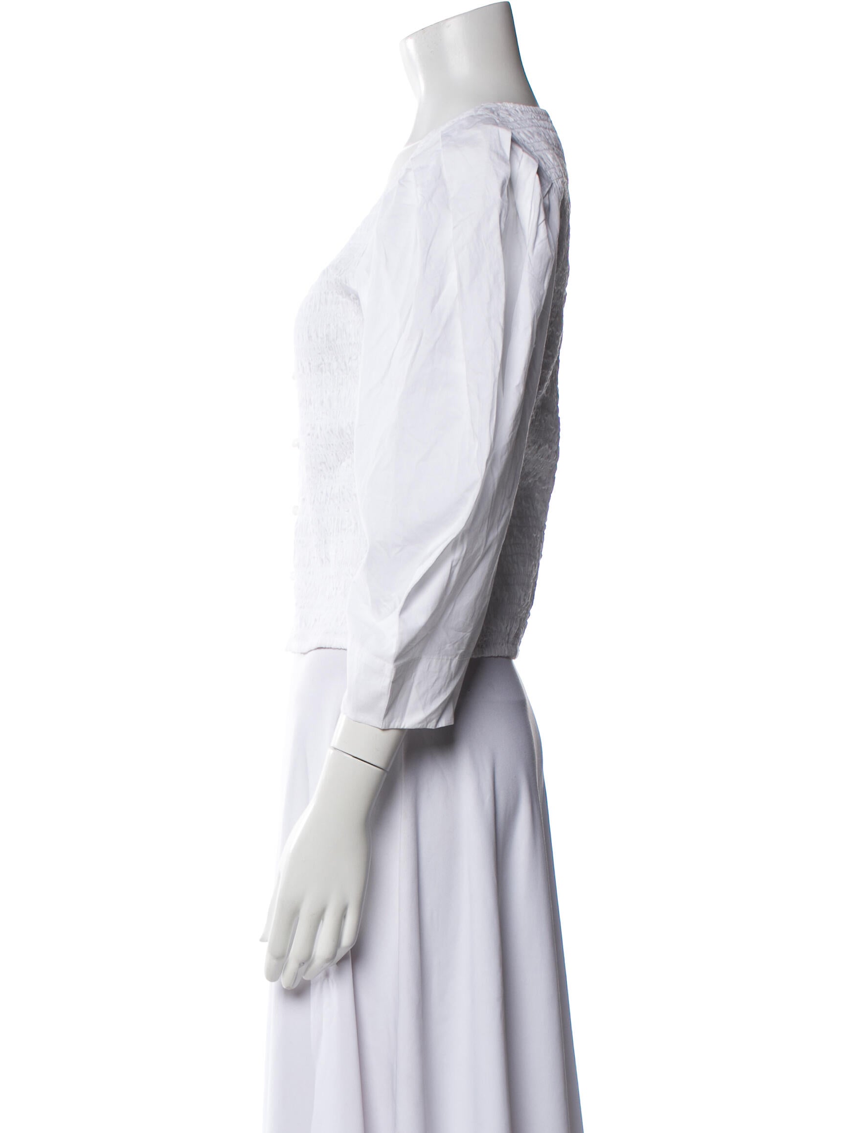 Ganni Scoop Neck Three-Quarter Sleeve Crop Top