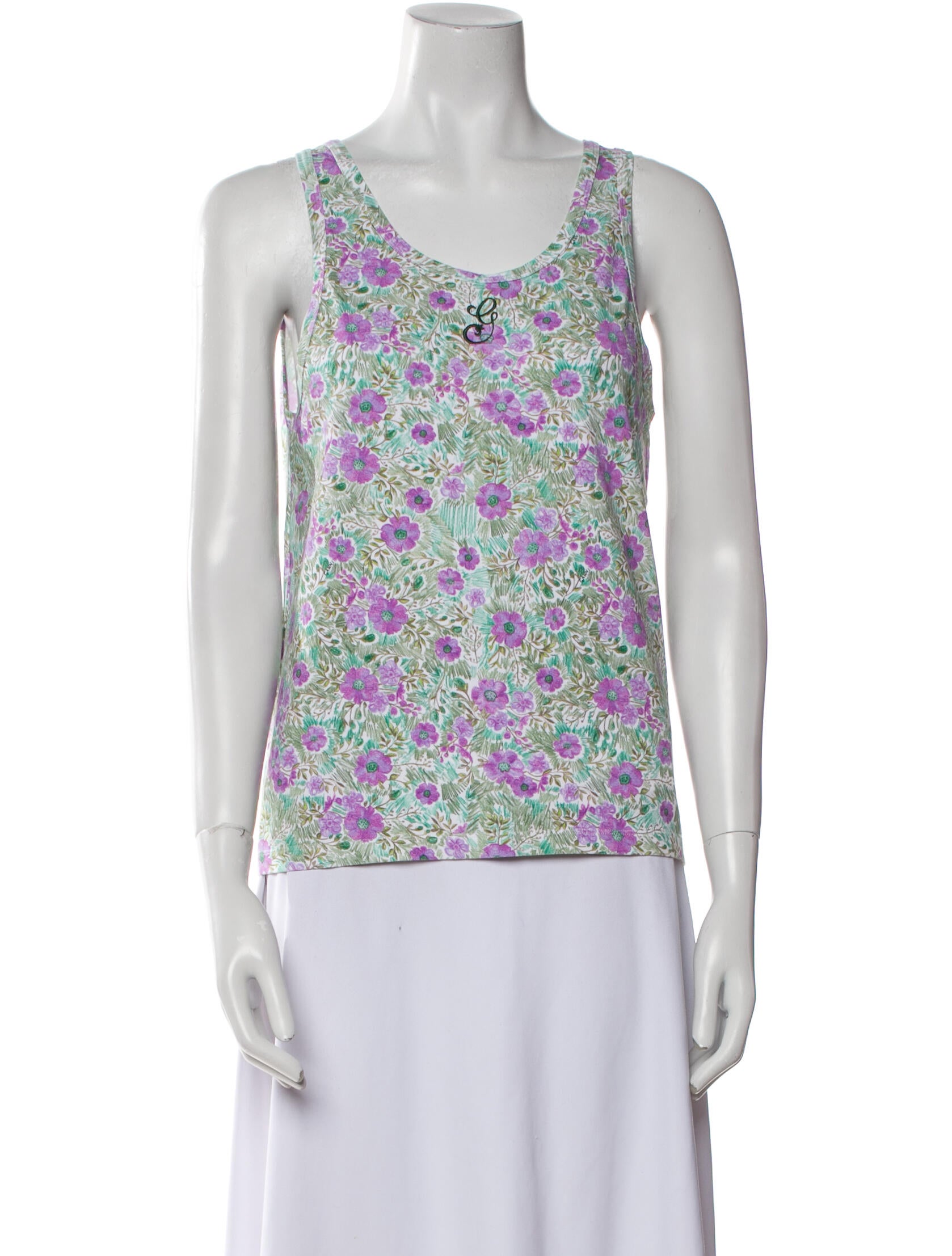 Ganni Floral Print Scoop Neck Top