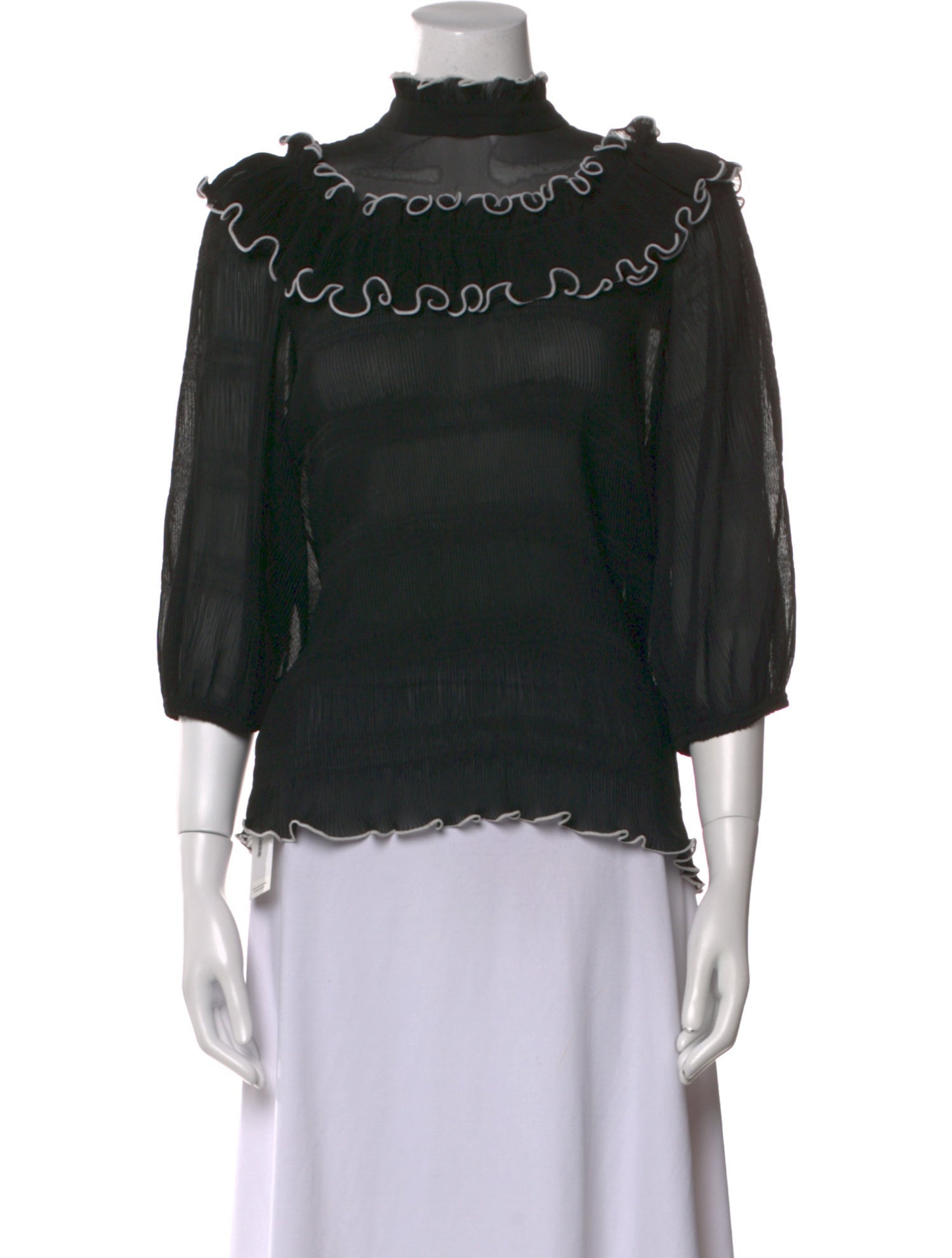 Ganni Mock Neck Three-Quarter Sleeve Blouse w/ Tags