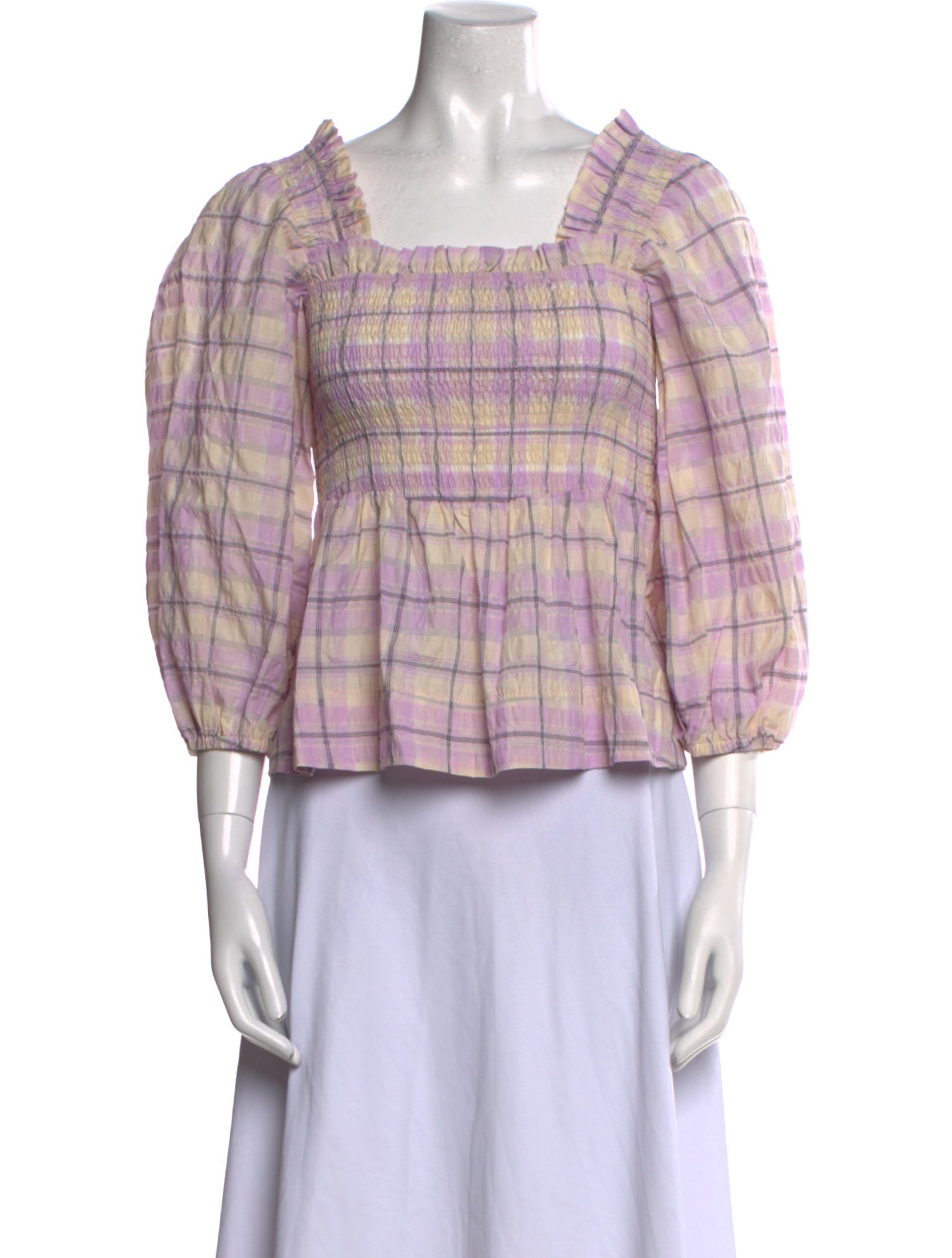 Ganni Plaid Print Square Neckline Crop Top