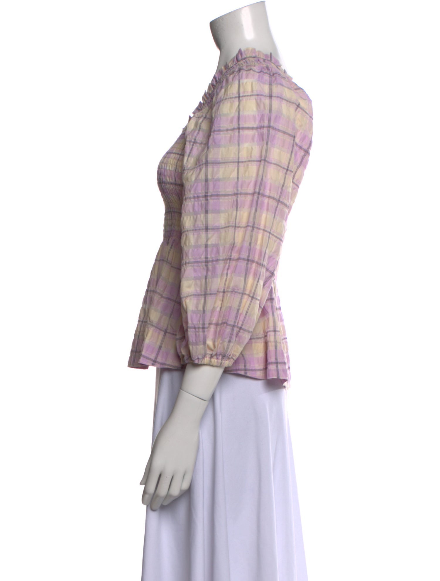 Ganni Plaid Print Square Neckline Crop Top