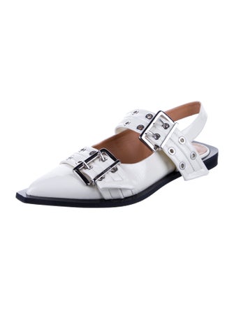 Ganni Patent Leather Colorblock Pattern Slingback Flats