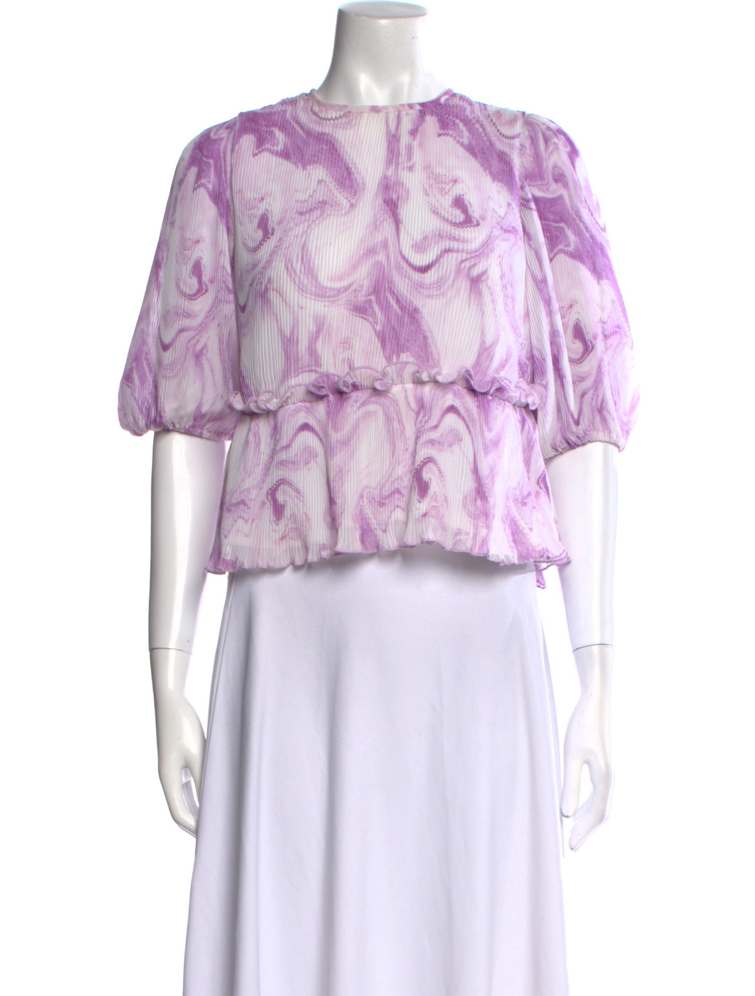 Ganni Floral Print Crew Neck Blouse