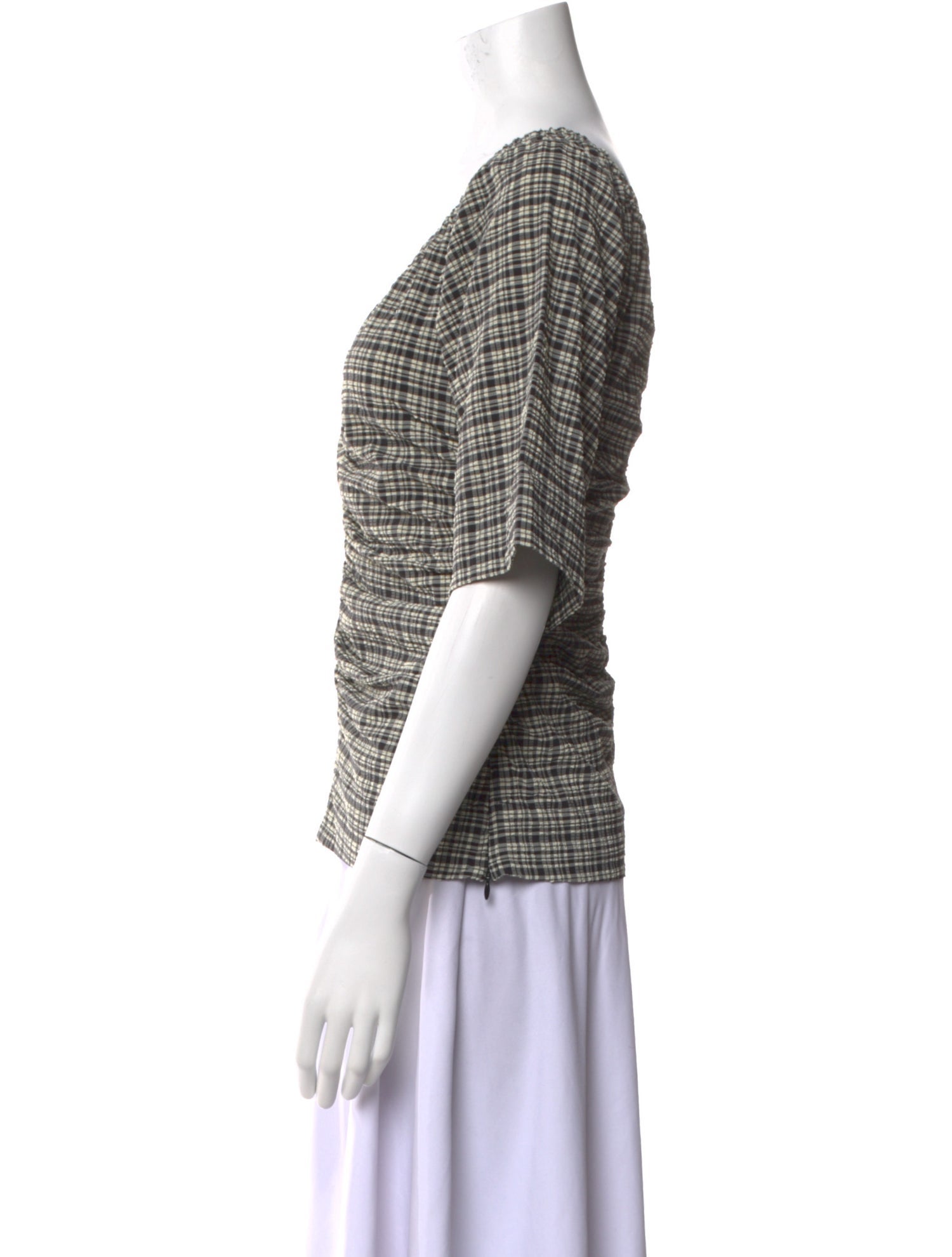 Ganni Plaid Print V-Neck Top w/ Tags