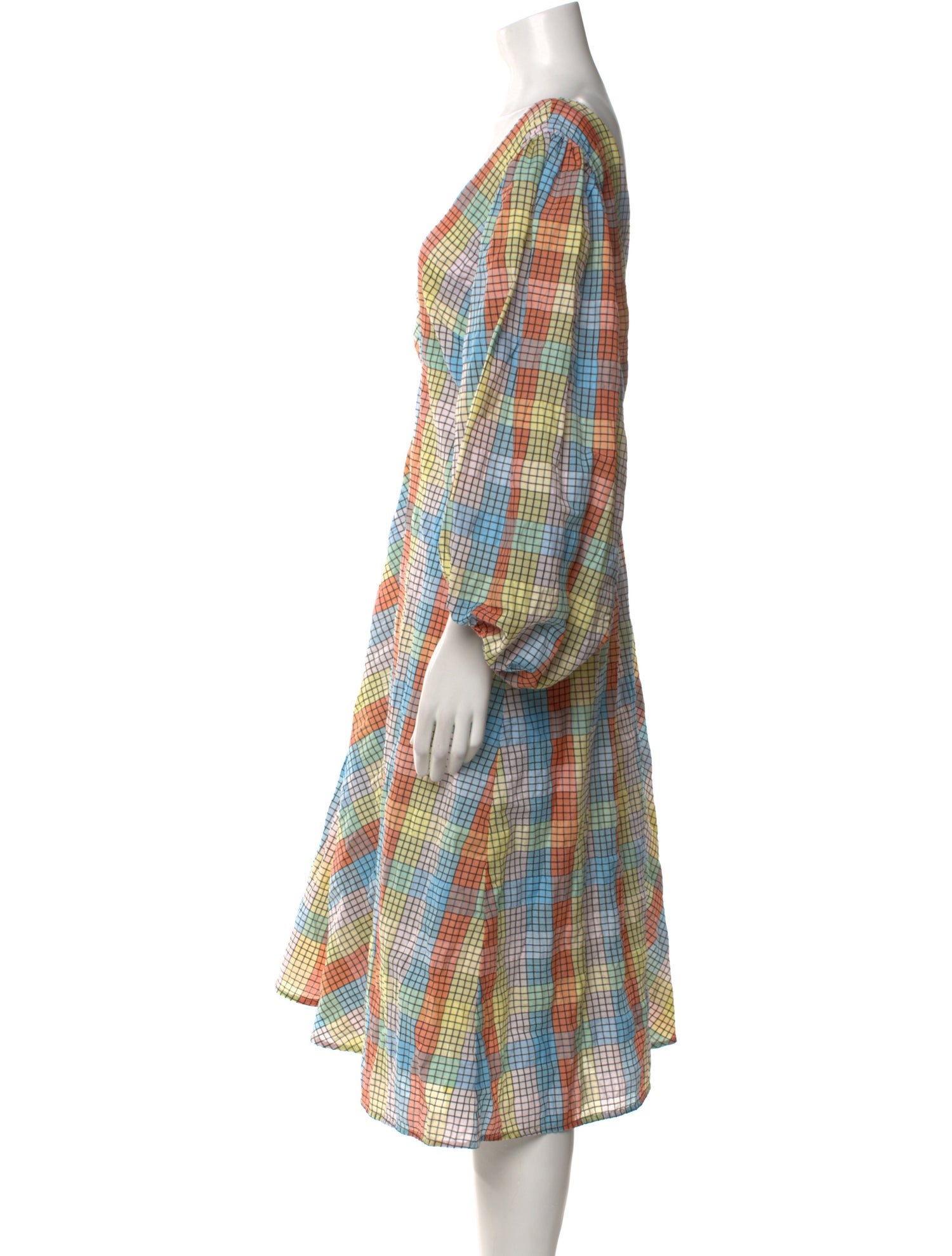 Ganni Plaid Print Midi Length Dress