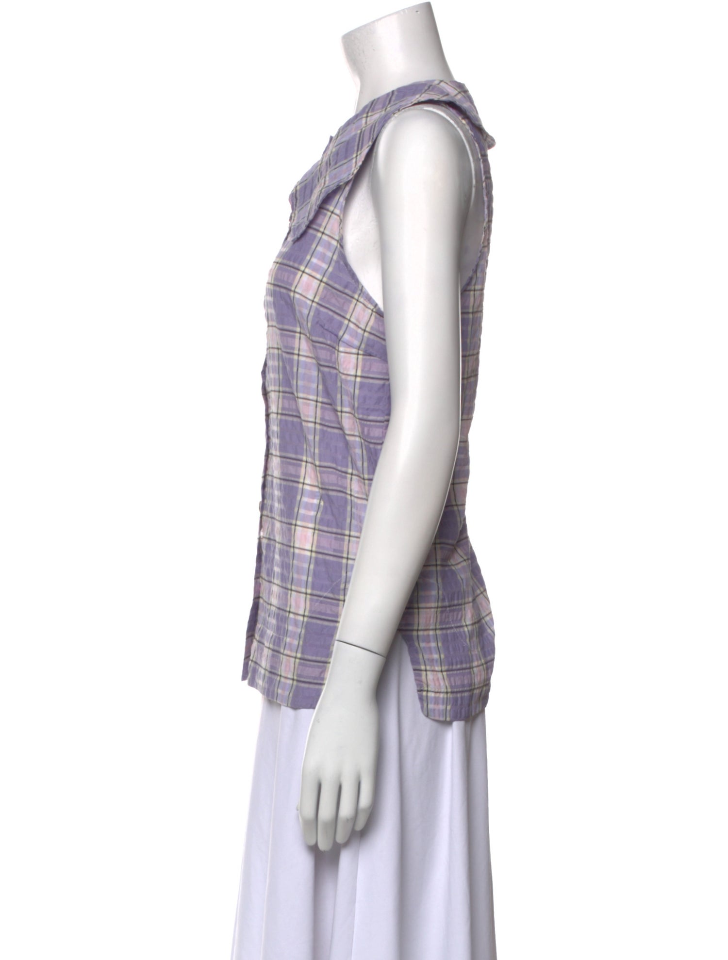 Ganni Plaid Print Crew Neck Top