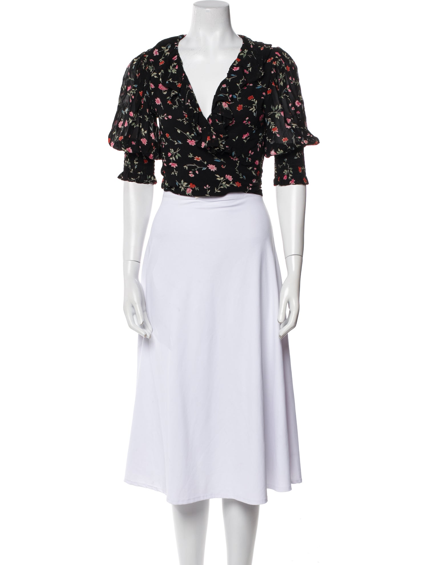 Ganni Floral Print V-Neck Crop Top