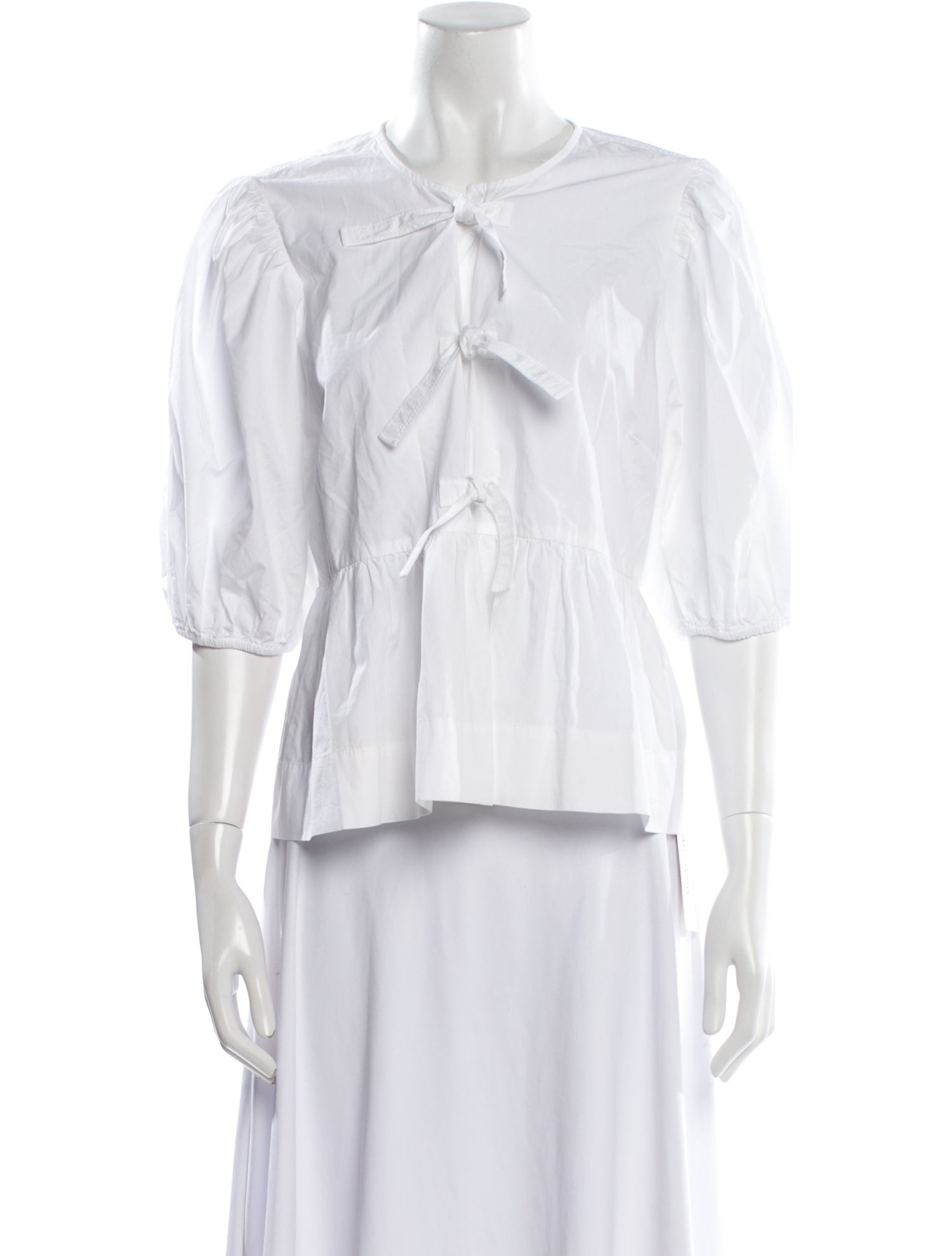 Ganni Tie Neck Three-Quarter Sleeve Blouse