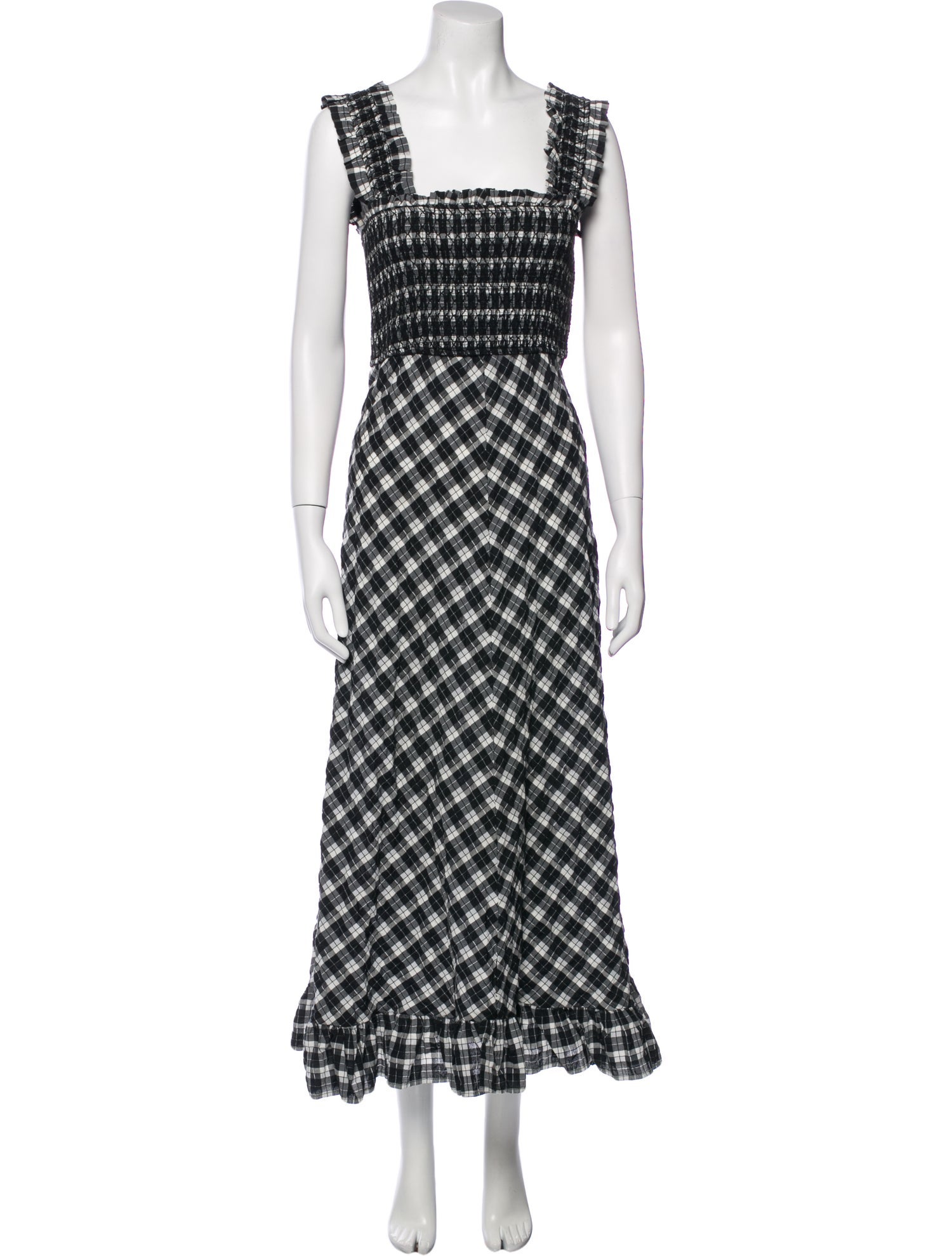 Ganni Plaid Print Long Dress