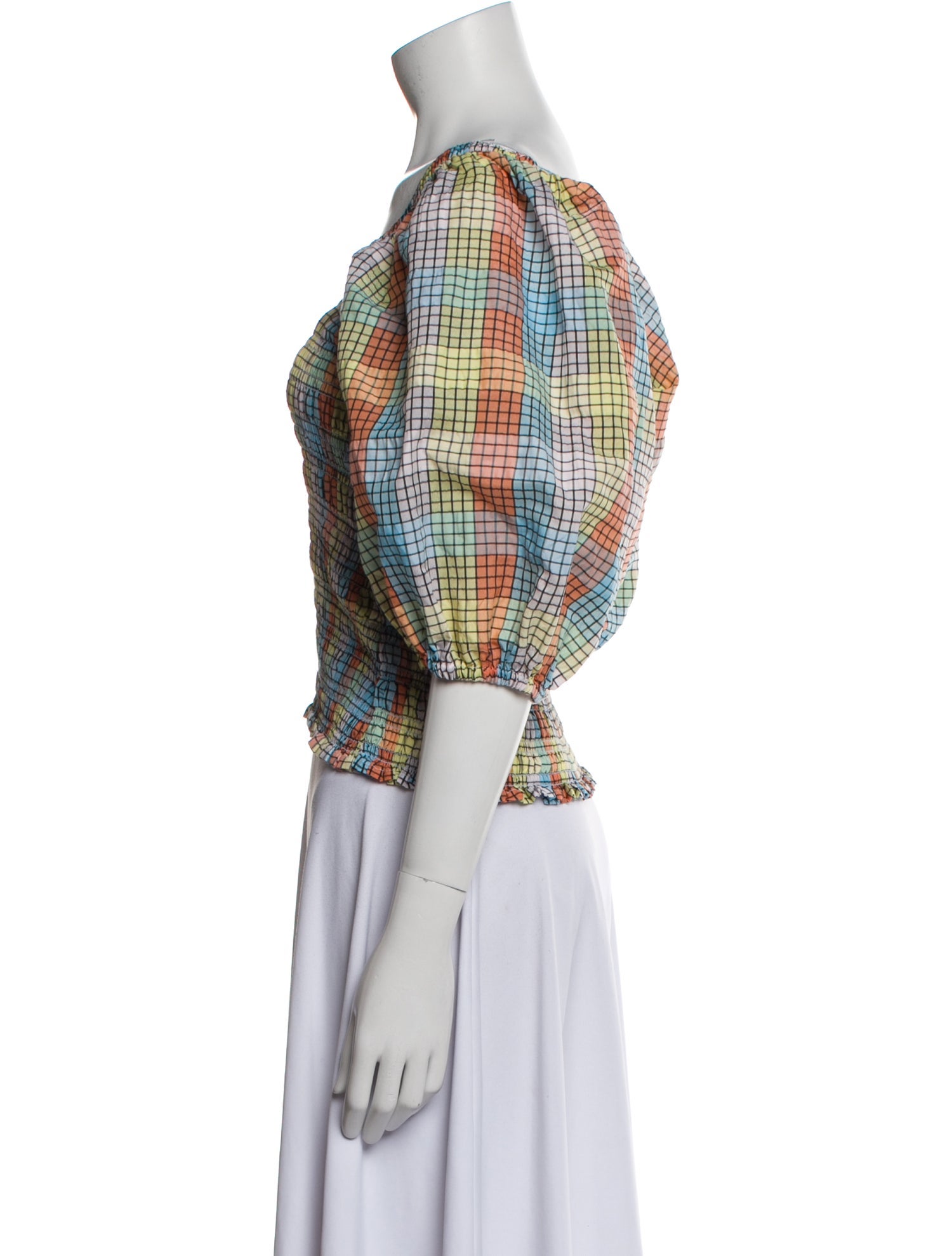 Ganni Plaid Print Square Neckline Crop Top