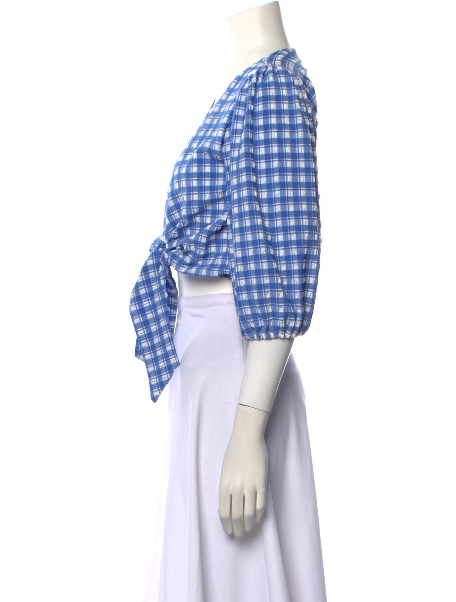 Ganni Plaid Print V-Neck Crop Top