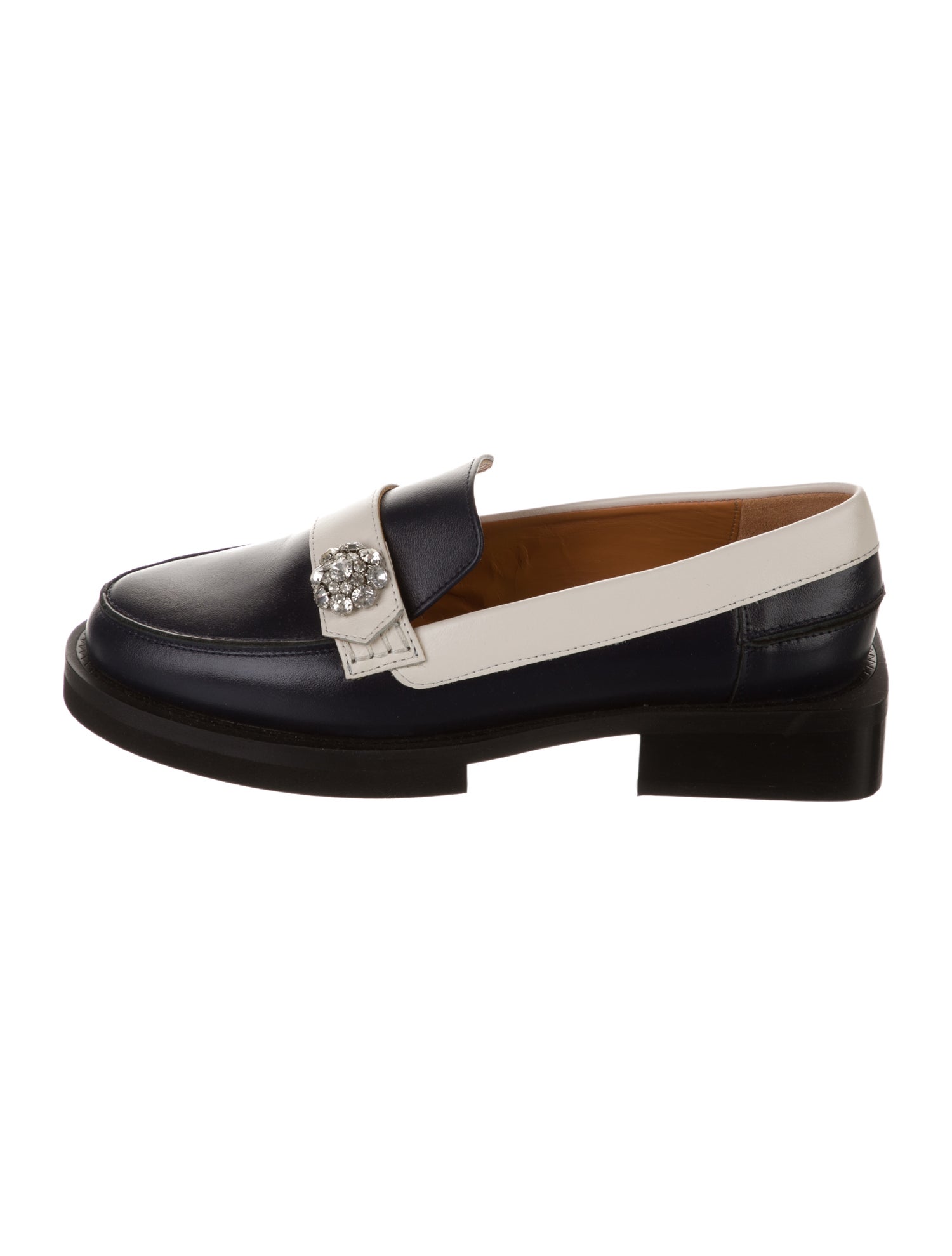 Ganni Leather Crystal Embellishments Loafers