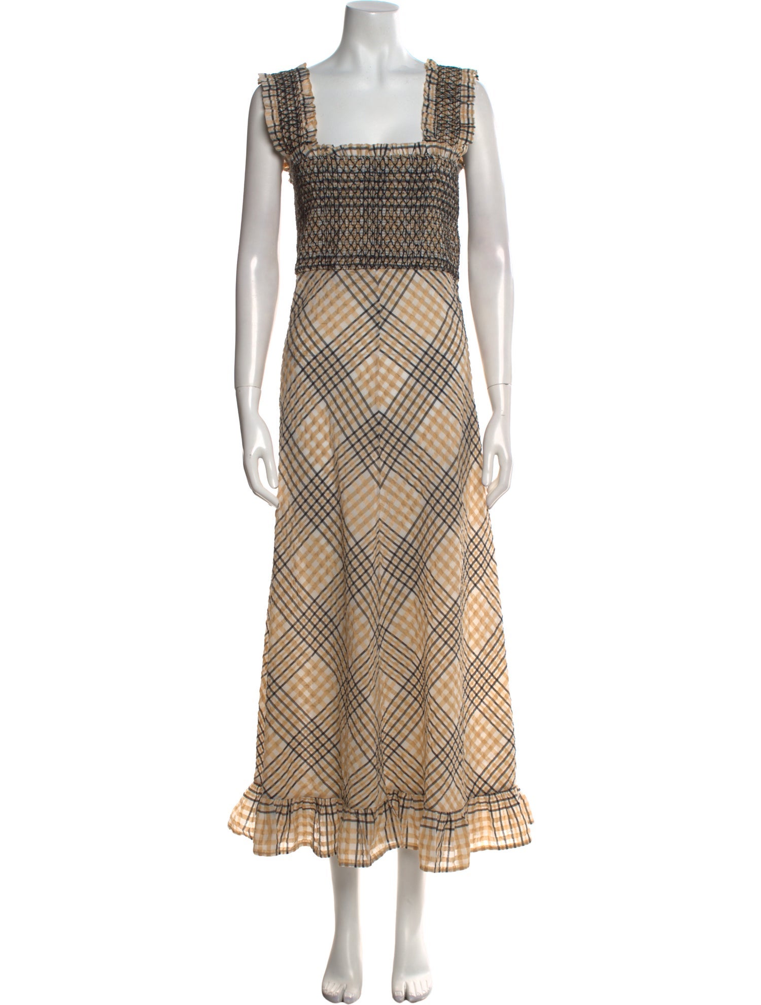 Ganni Plaid Print Long Dress