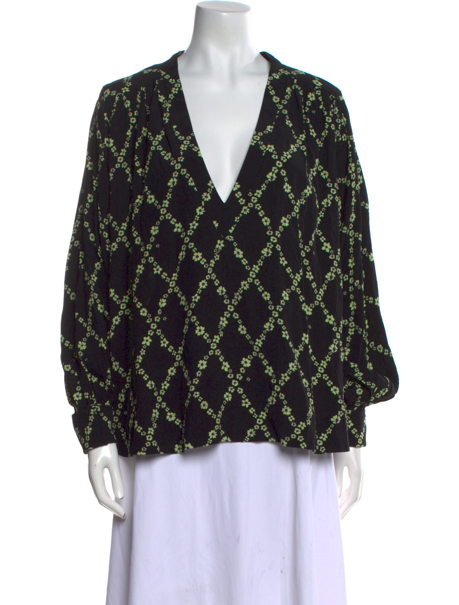 Ganni Printed V-Neck Blouse