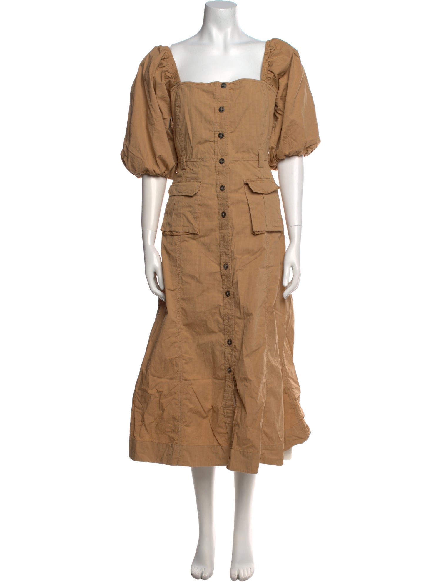 Ganni Square Neckline Midi Length Dress