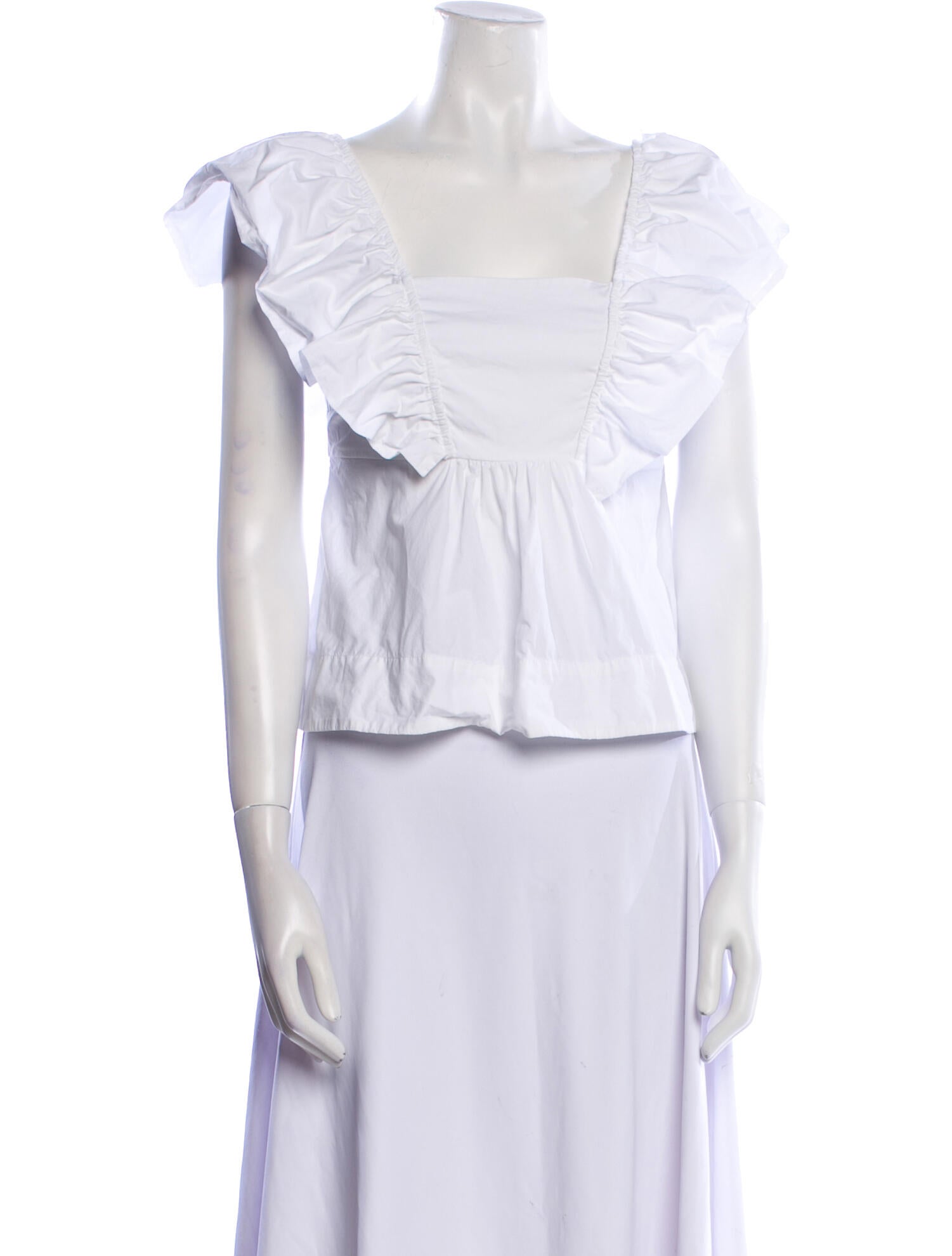 Ganni Square Neckline Short Sleeve Crop Top