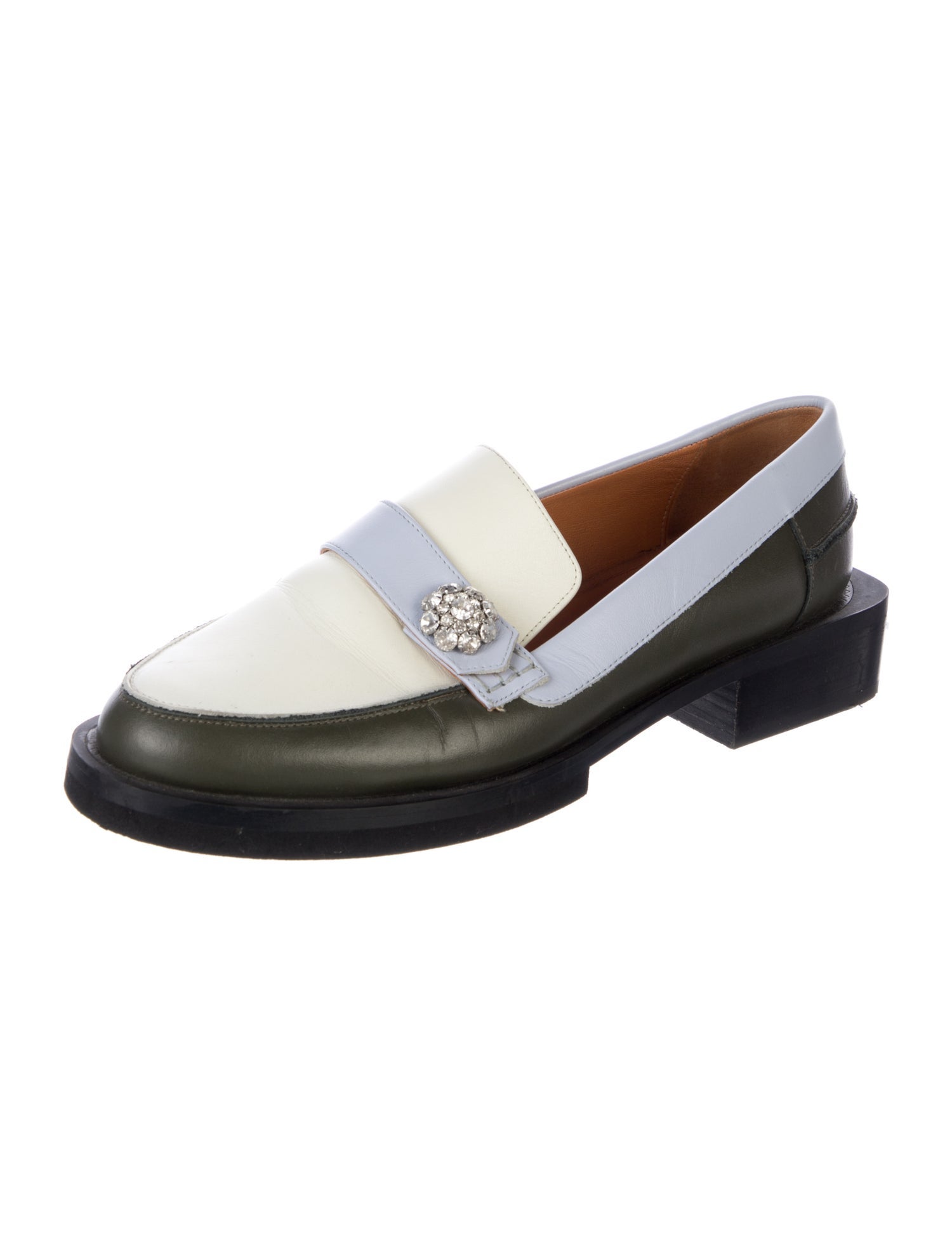 Ganni Leather Crystal Embellishments Loafers