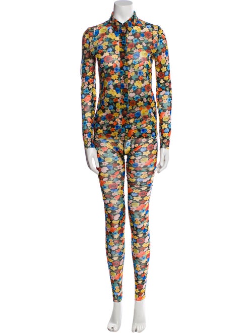 Ganni Floral Print Mesh Accents Set