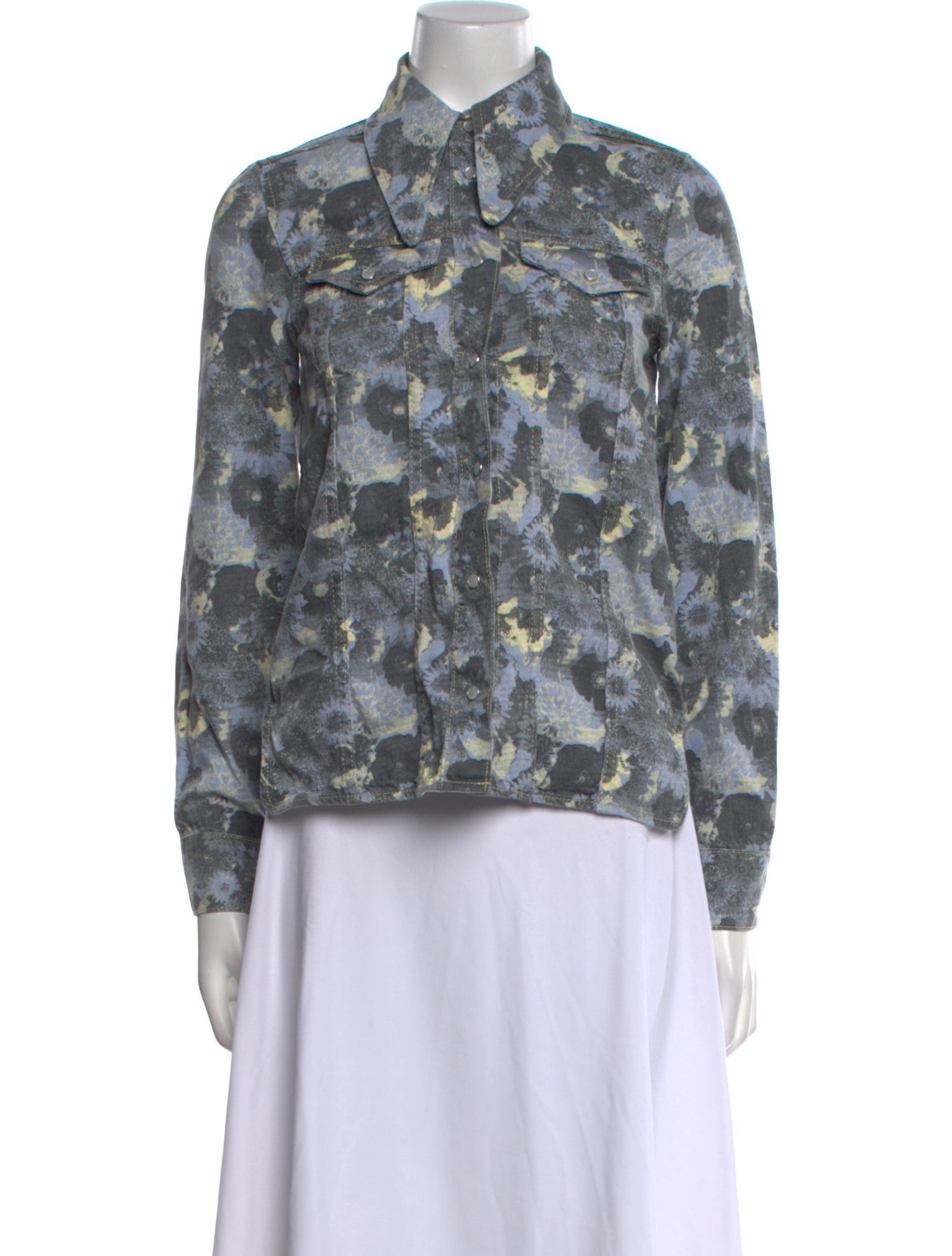 Ganni Printed Long Sleeve Button-Up Top