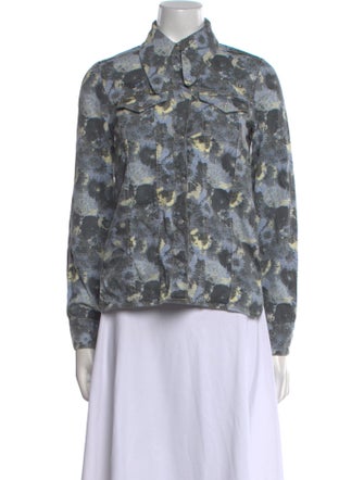 Ganni Printed Long Sleeve Button-Up Top