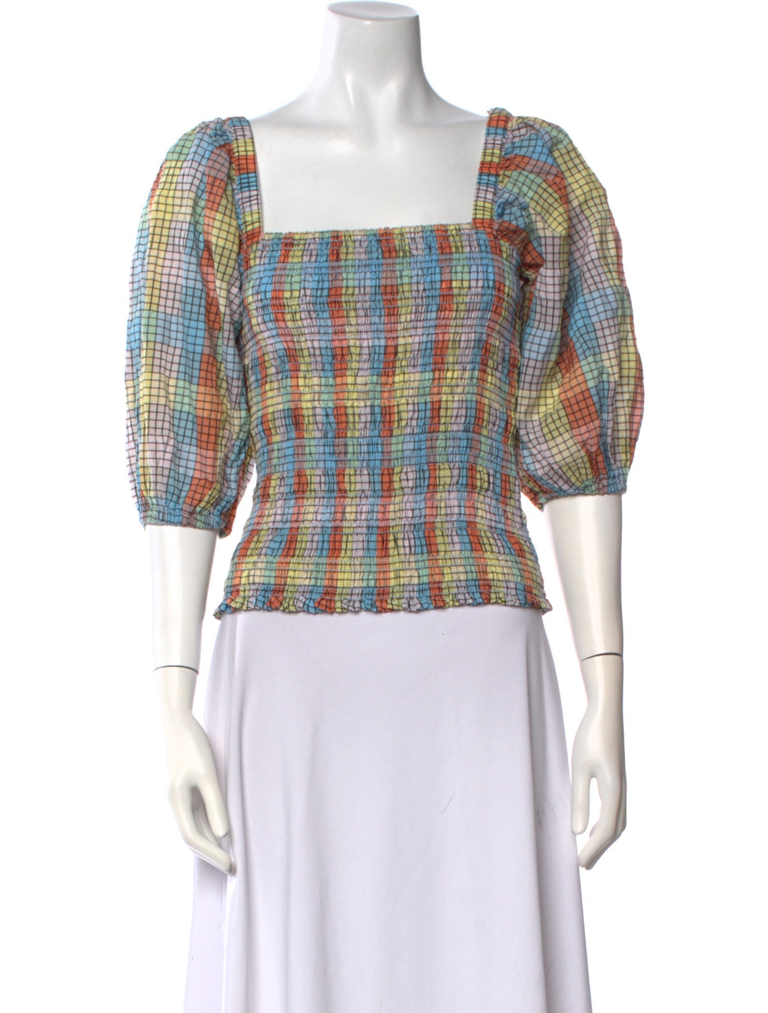 Ganni Plaid Print Square Neckline Crop Top