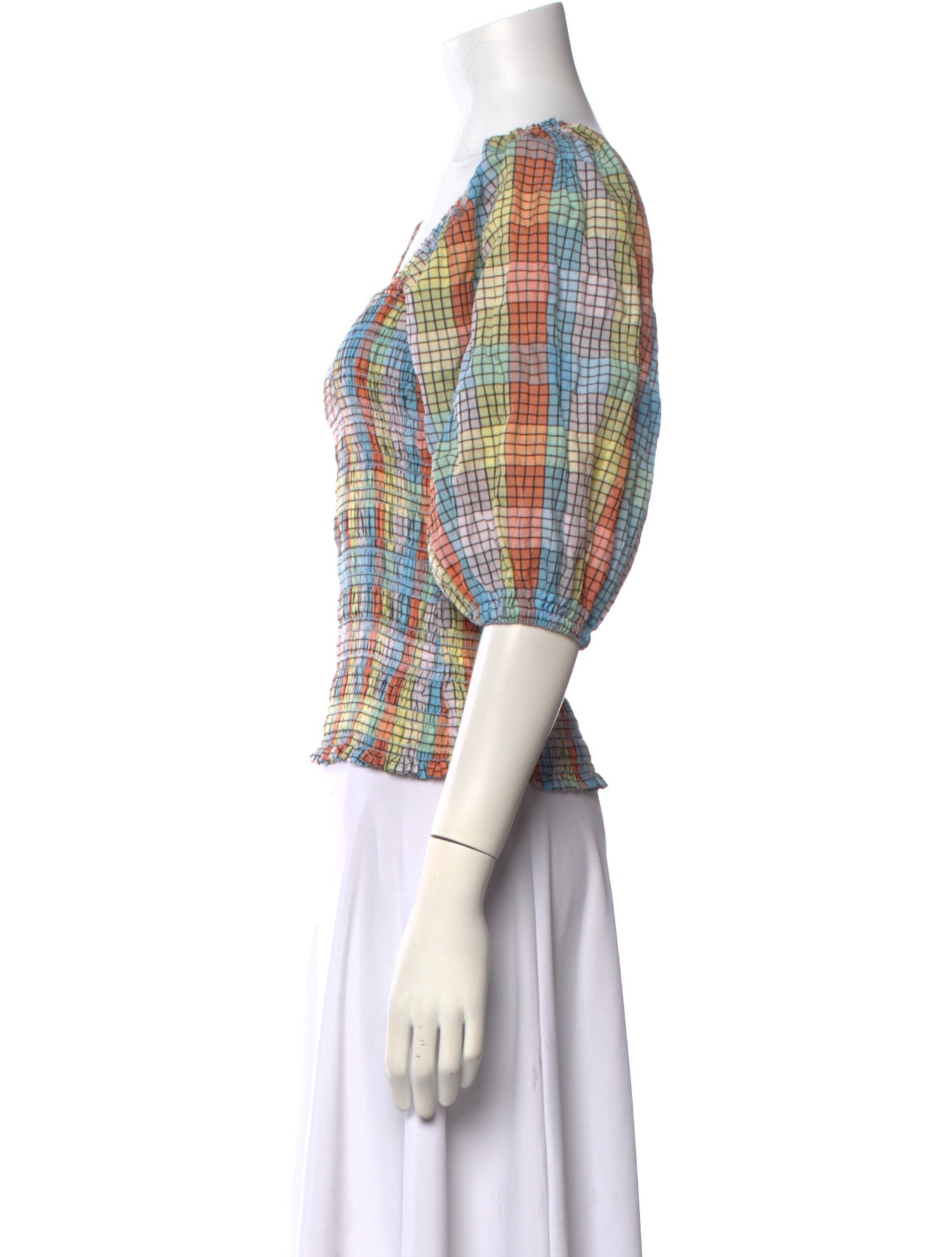 Ganni Plaid Print Square Neckline Crop Top