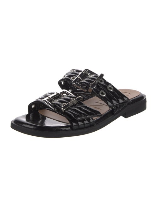 Ganni Patent Leather Eyelet Trim Slides