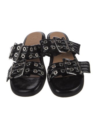 Ganni Patent Leather Eyelet Trim Slides