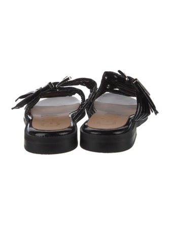 Ganni Patent Leather Eyelet Trim Slides