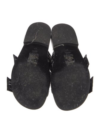 Ganni Patent Leather Eyelet Trim Slides