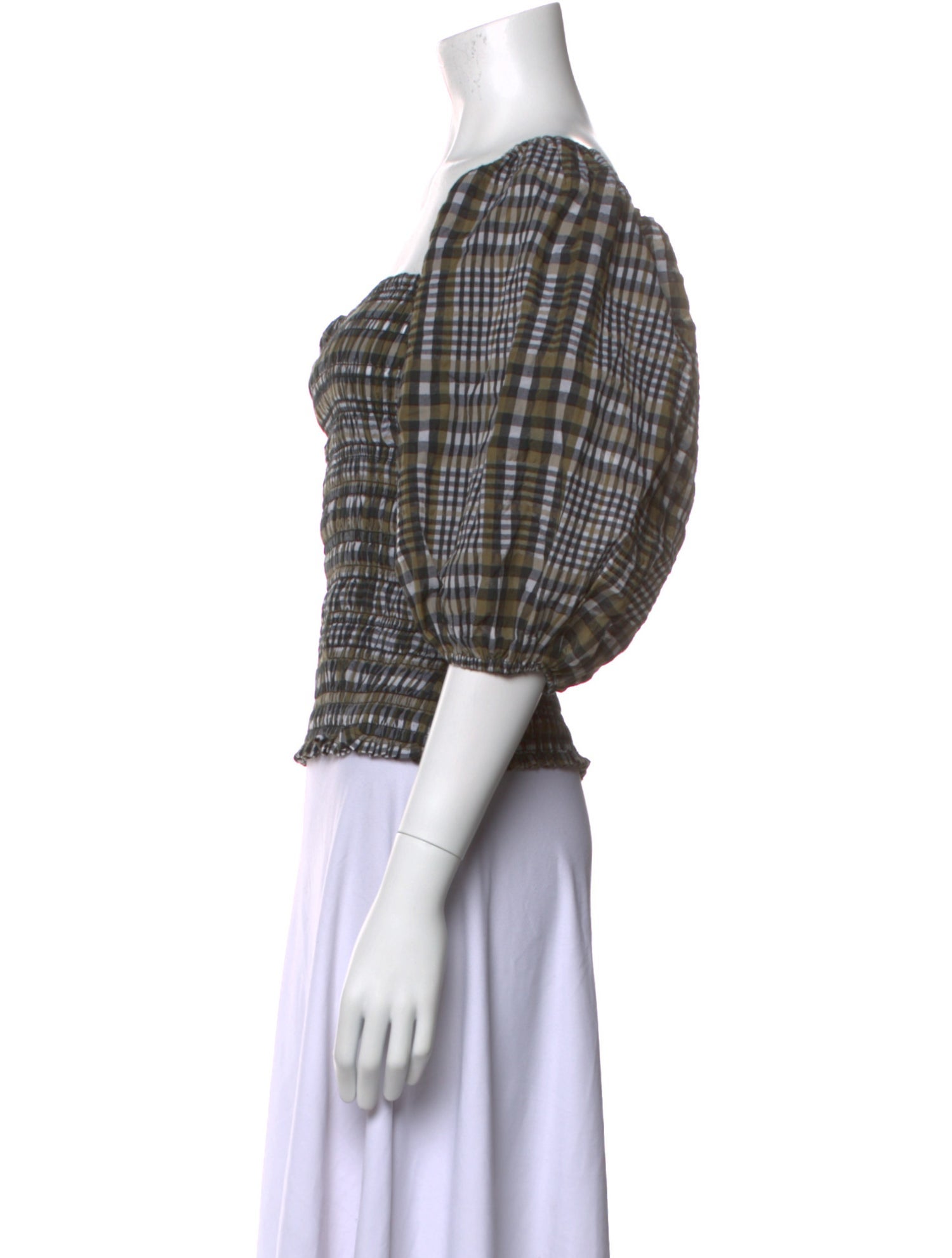 Ganni Plaid Print Square Neckline Crop Top