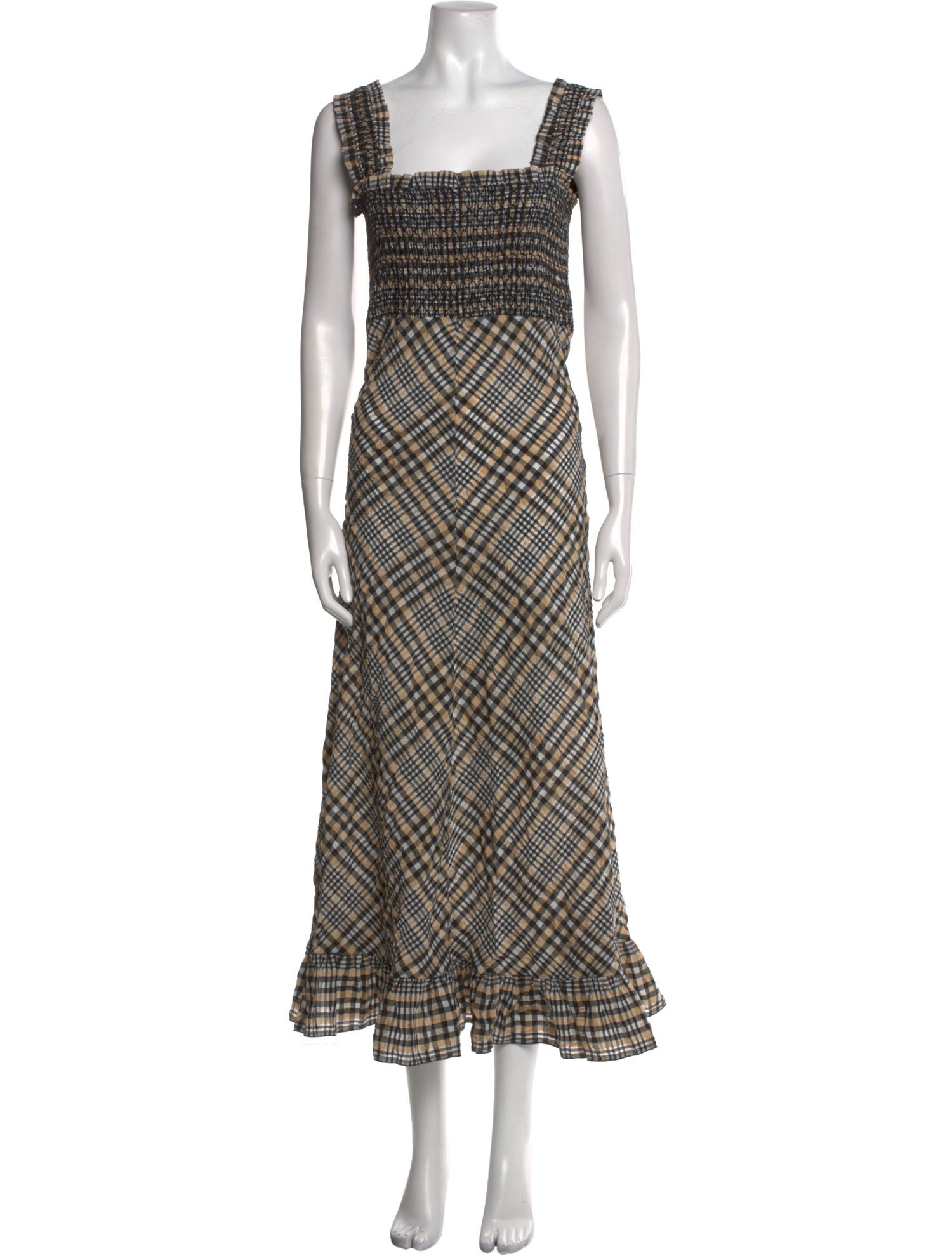 Ganni Plaid Print Long Dress