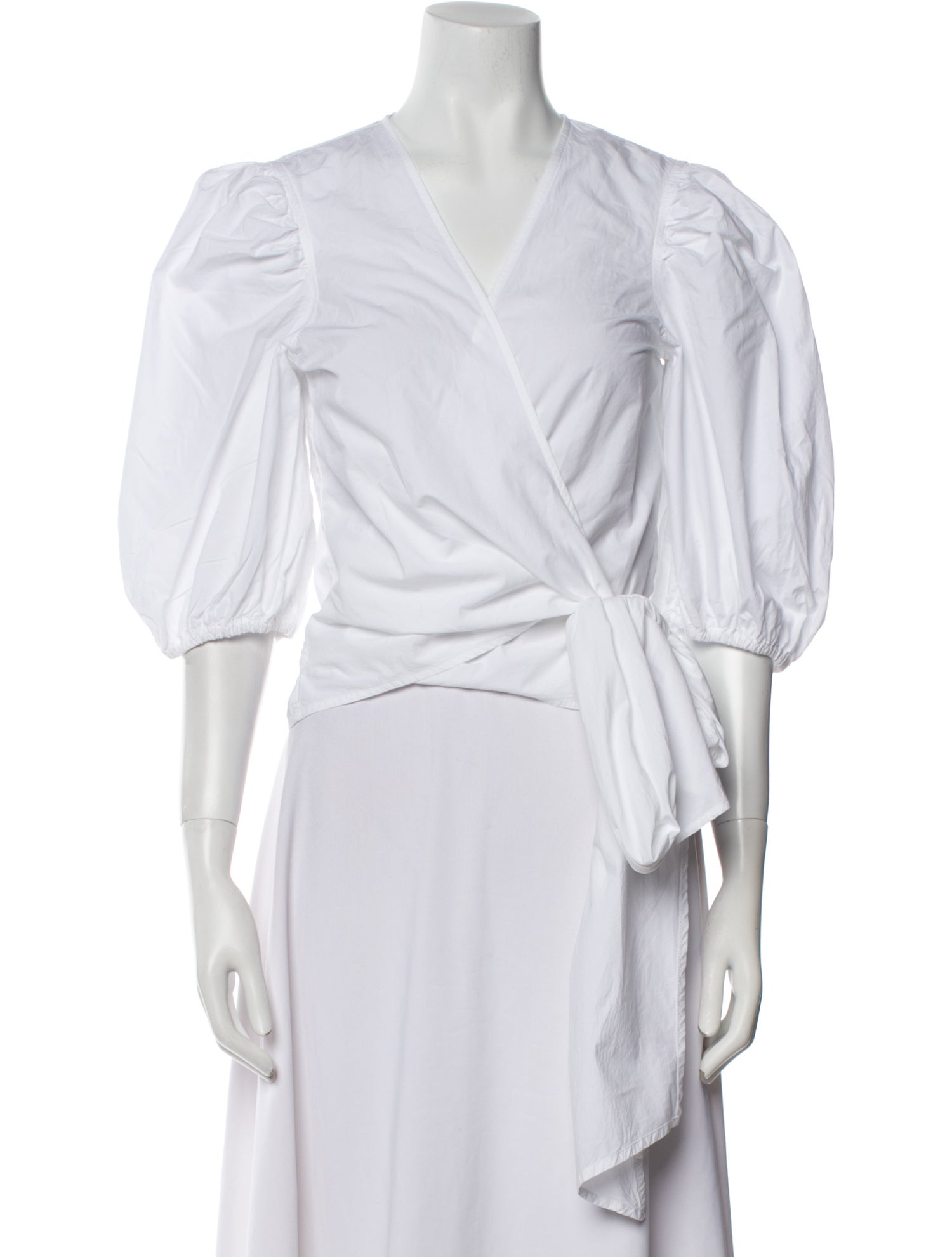 Ganni V-Neck Three-Quarter Sleeve Crop Top